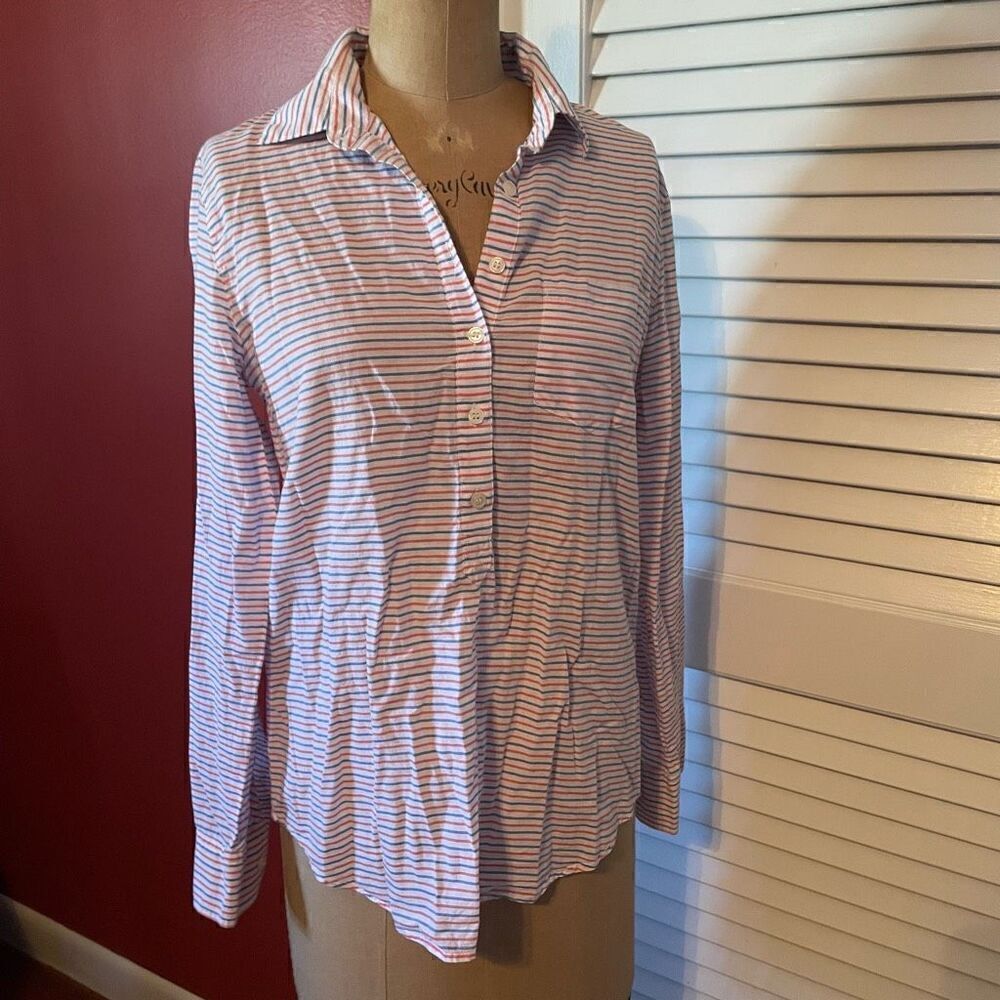 J CREW | pullover striped blouse red white blue XS